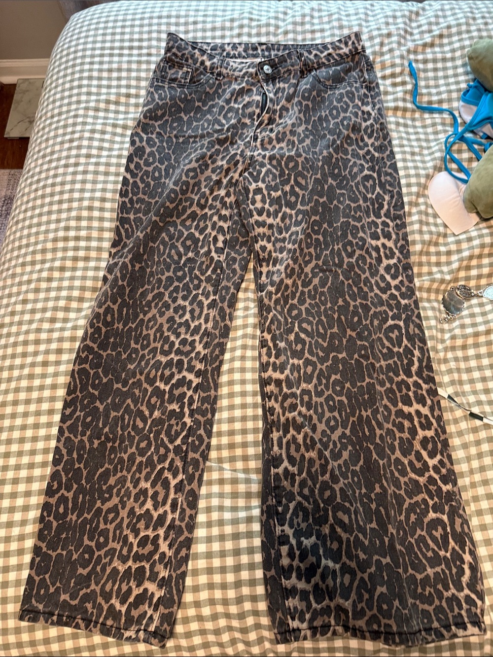 SHEIN Leopard Print Wide-Leg Jeans in Brown and Black